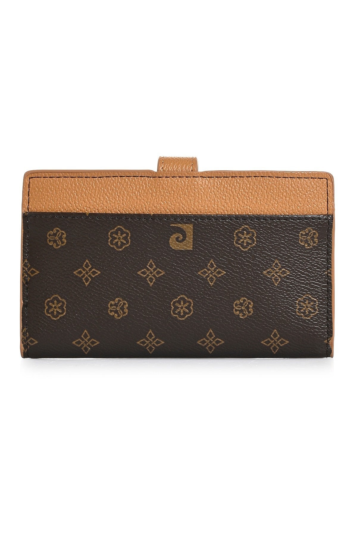 Kadın Kahve Monogram Desenli Çıtçıtlı Fermuarlı Kadın Cüzdan