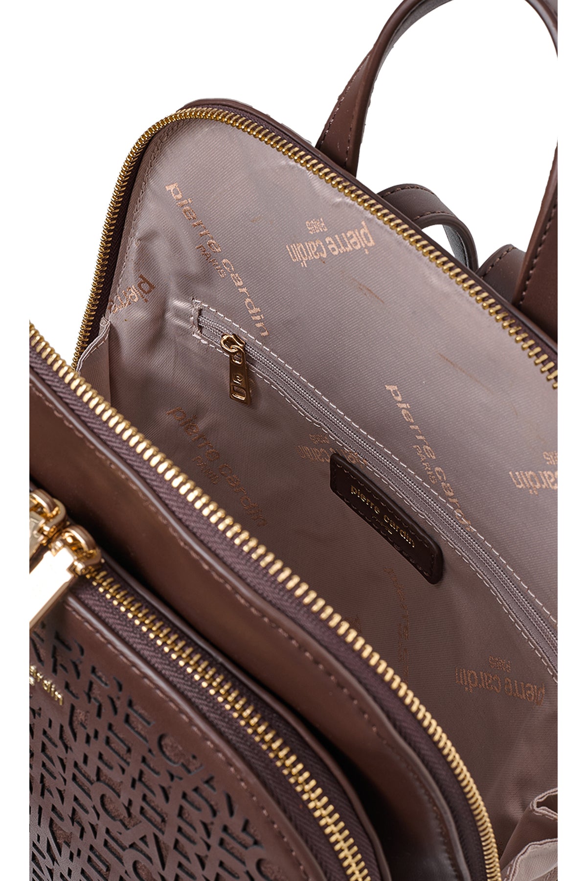 Kahverengi Monogram Lazer Kesim Çift Bölmeli Kadın Sırt Çantası - 25x29 cm