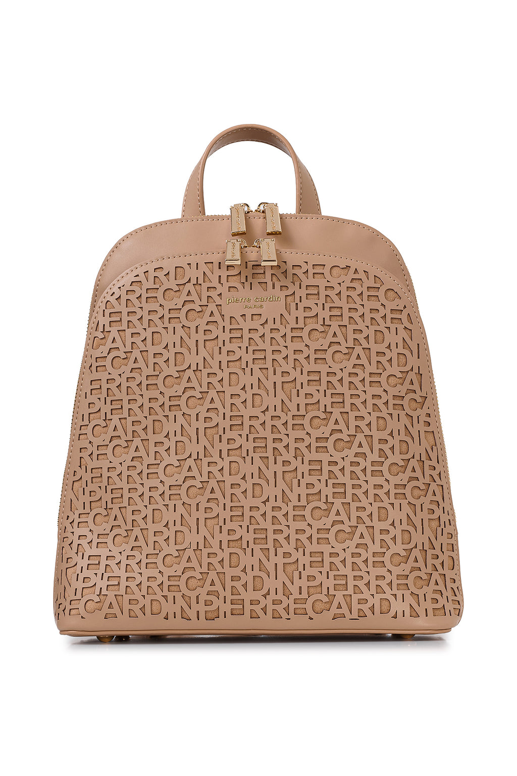 Bej Lazer Kesim Logolu Kadın Çantası - 25x29 cm Çift Bölmeli Şık Sırt Çantası