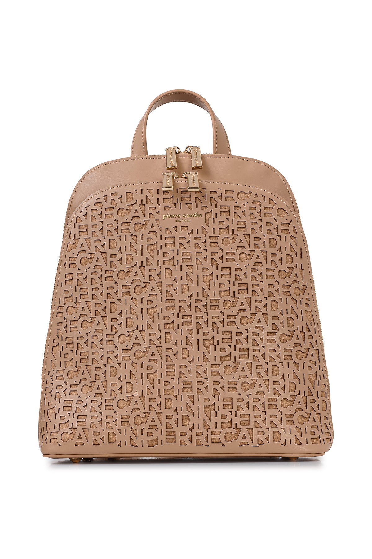 Bej Lazer Kesim Logolu Kadın Çantası - 25x29 cm Çift Bölmeli Şık Sırt Çantası