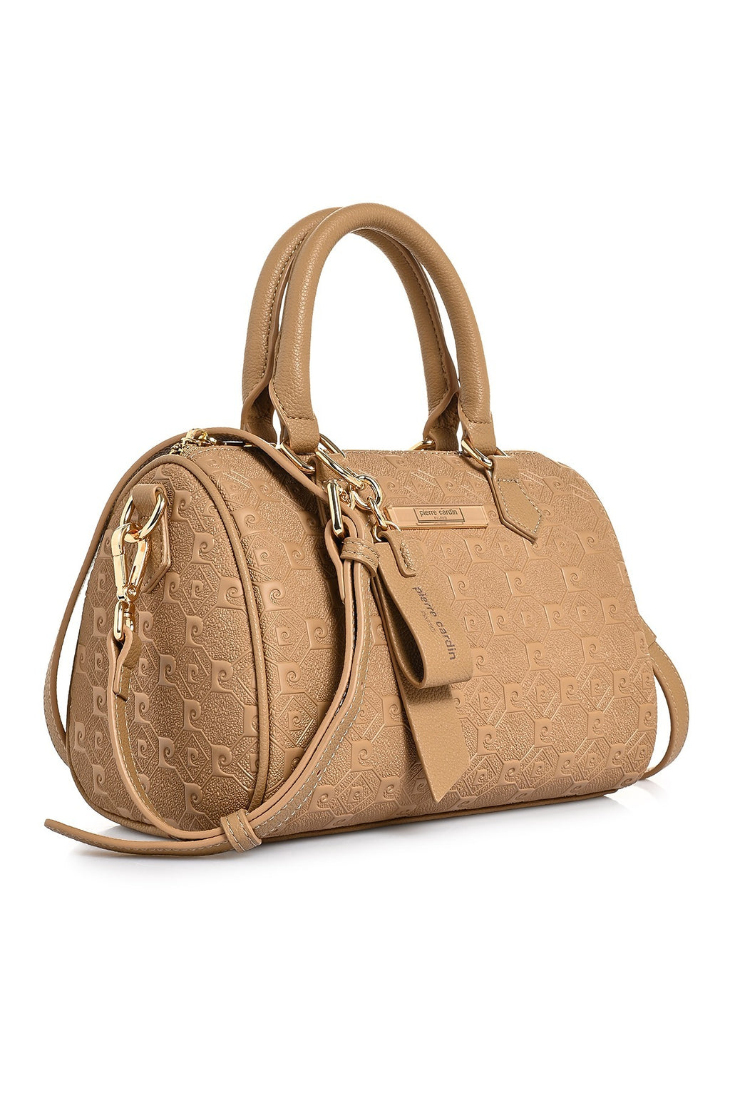 Kadın Camel Monogram Desenli Ayarlanabilir Askılı Suni Deri Omuz Çantası