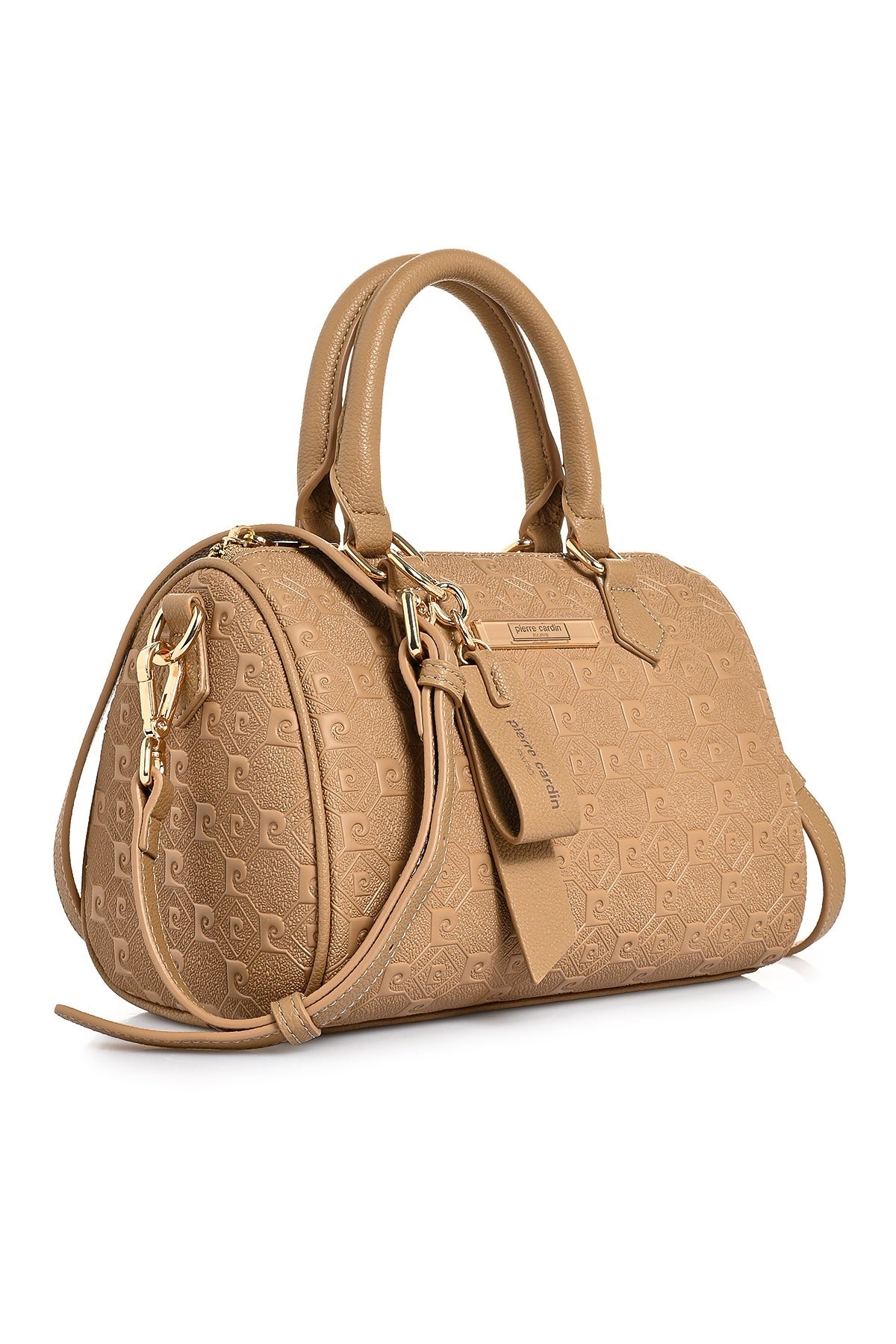 Kadın Camel Monogram Desenli Ayarlanabilir Askılı Suni Deri Omuz Çantası