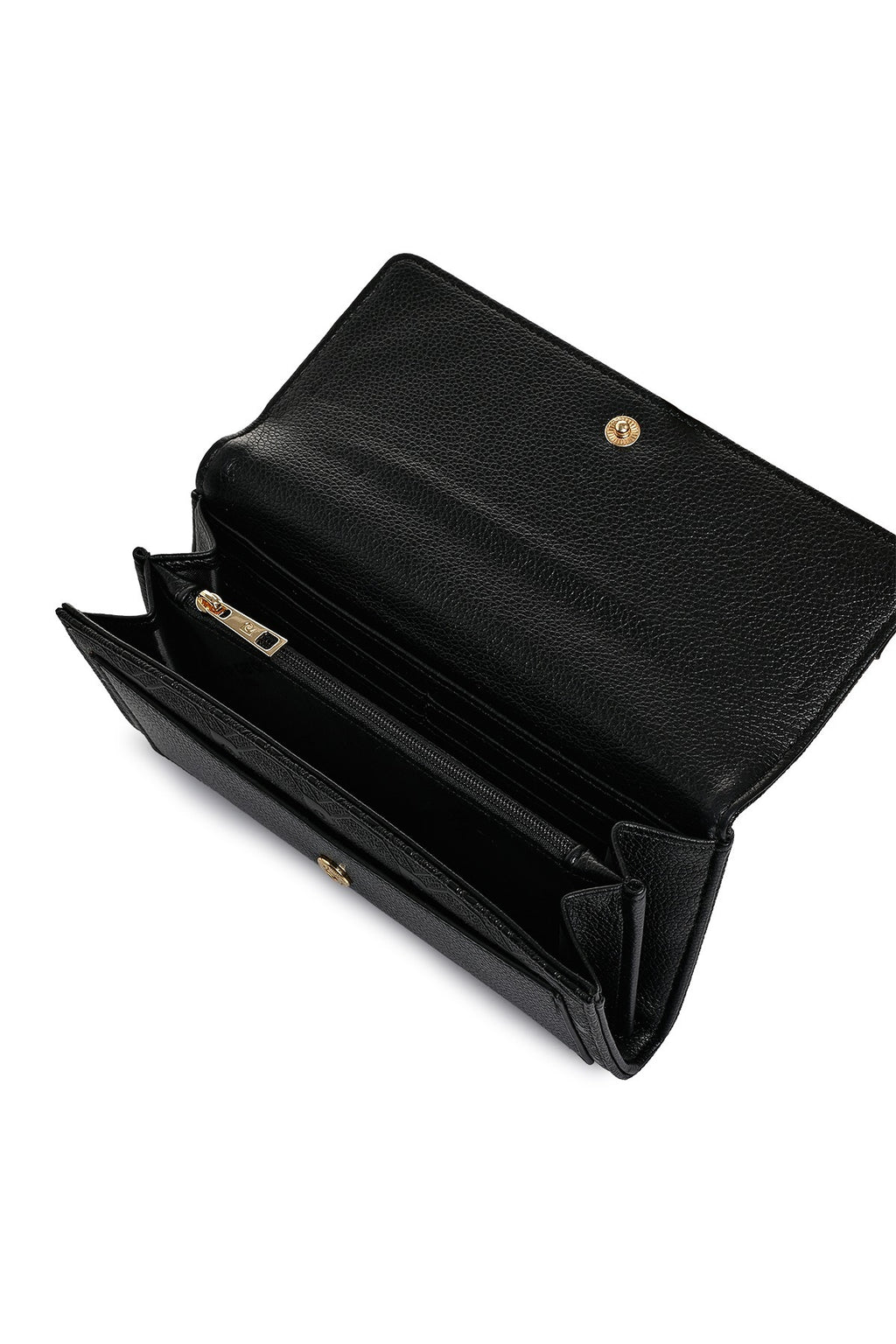 Kadın Siyah Logolu Suni Deri Çıtçıtlı Kadın Cüzdanı