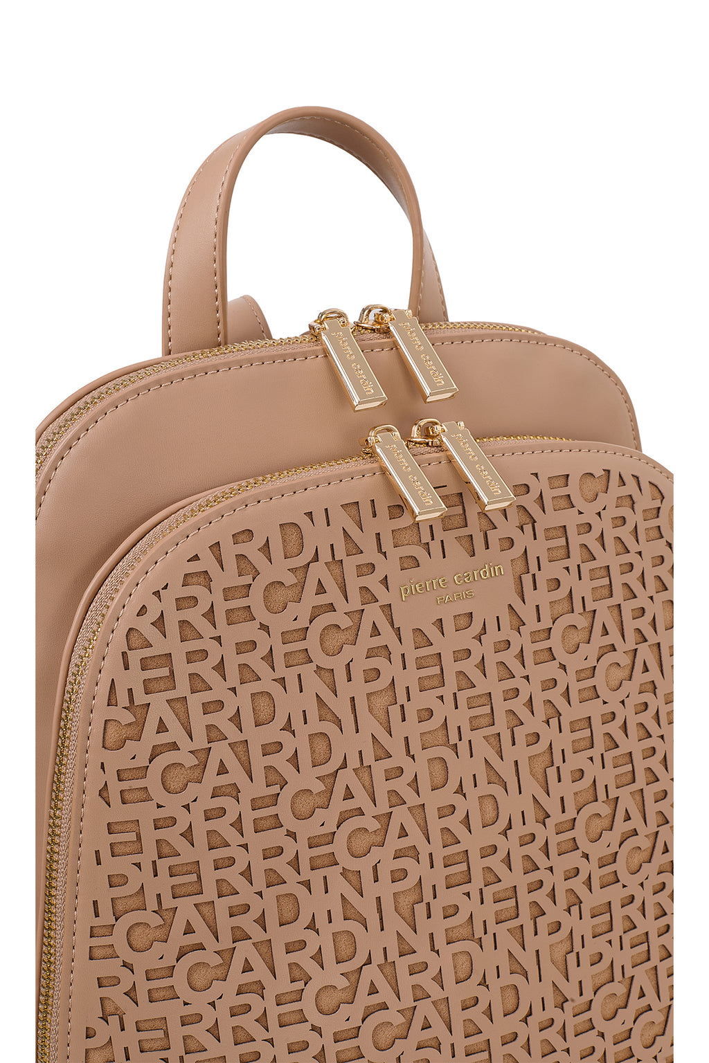 Bej Lazer Kesim Logolu Kadın Çantası - 25x29 cm Çift Bölmeli Şık Sırt Çantası