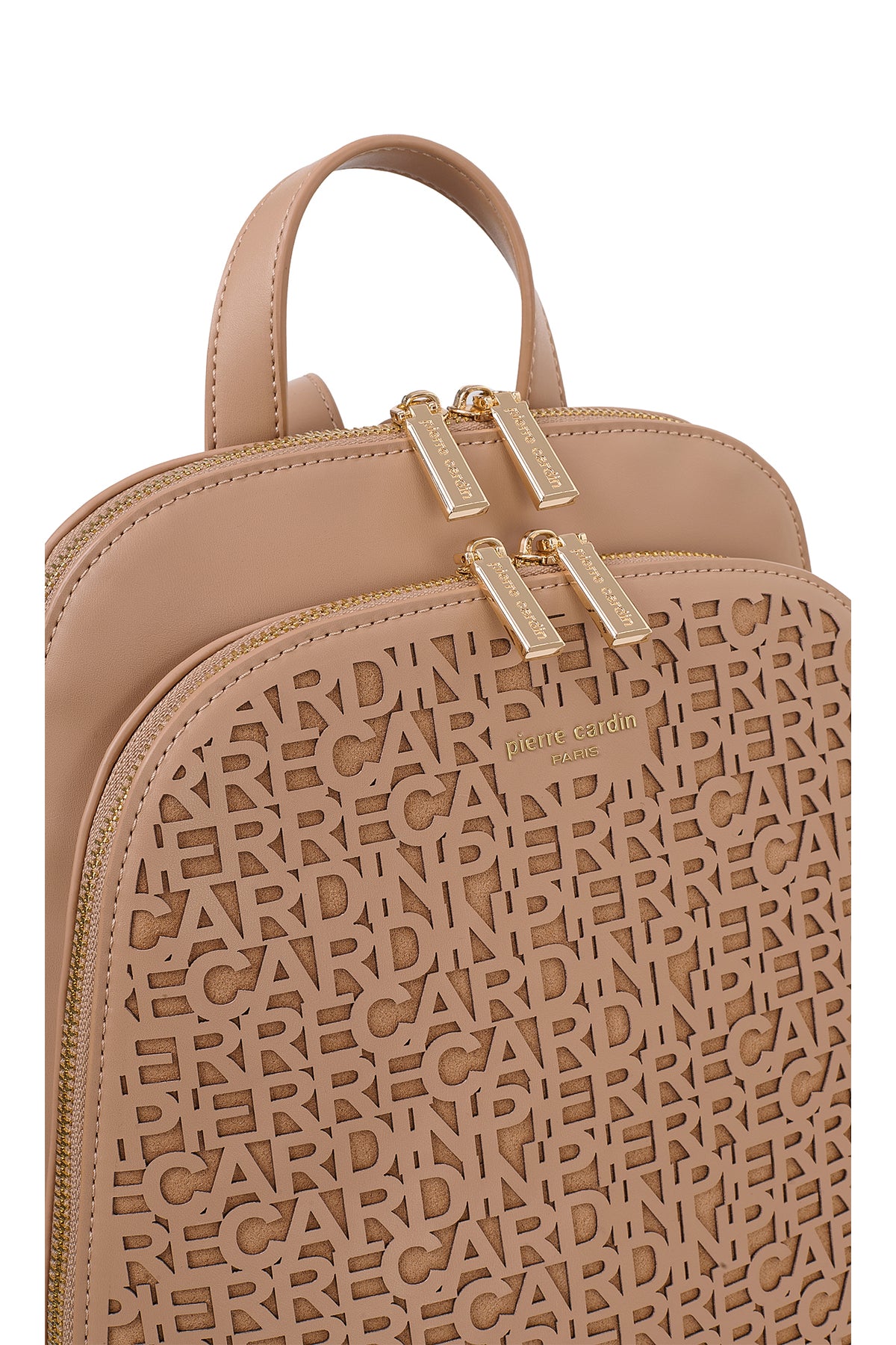 Bej Lazer Kesim Logolu Kadın Çantası - 25x29 cm Çift Bölmeli Şık Sırt Çantası