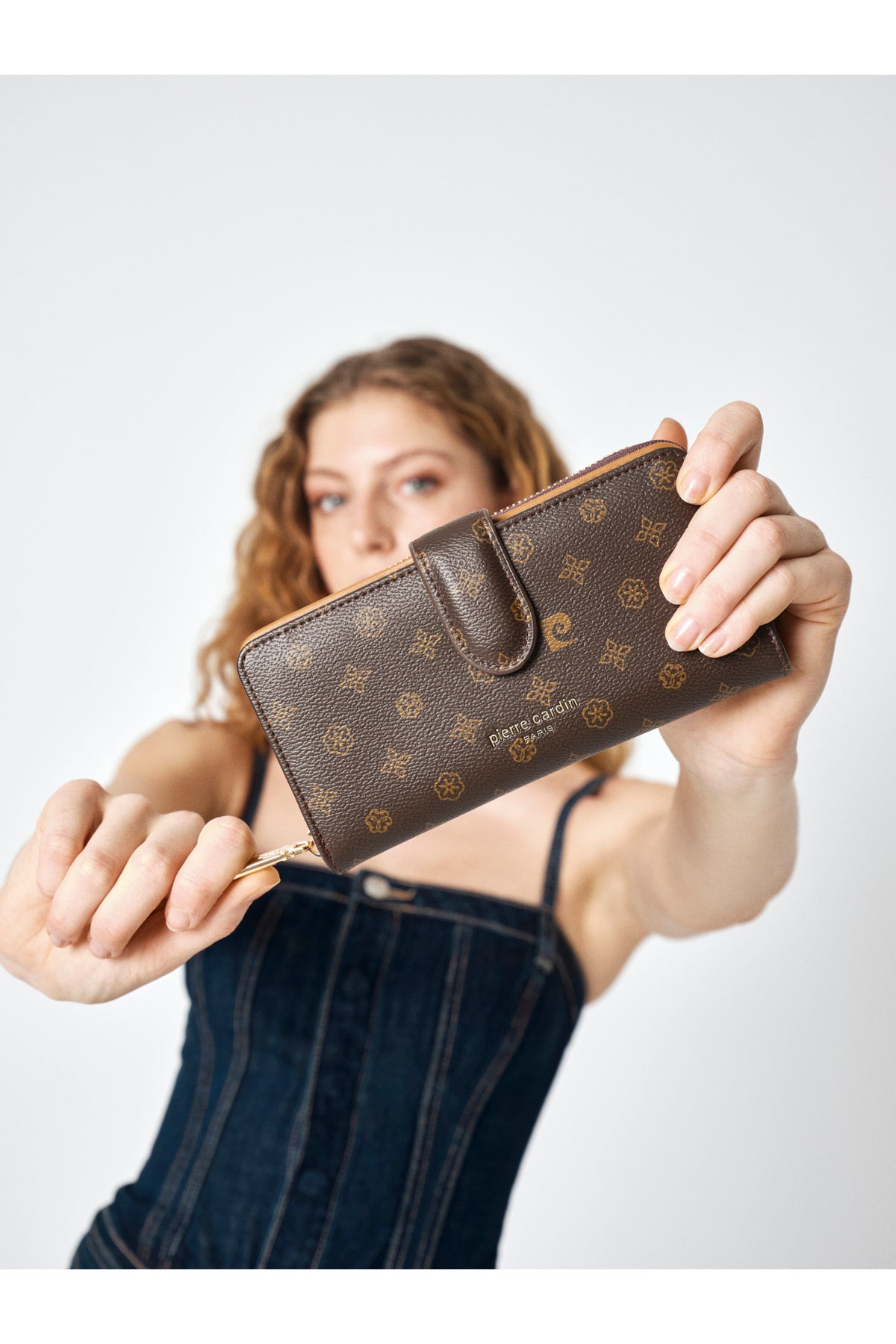 Krem Çiçek Monogram Çıtçıtlı Orta Boy Kadın Cüzdan