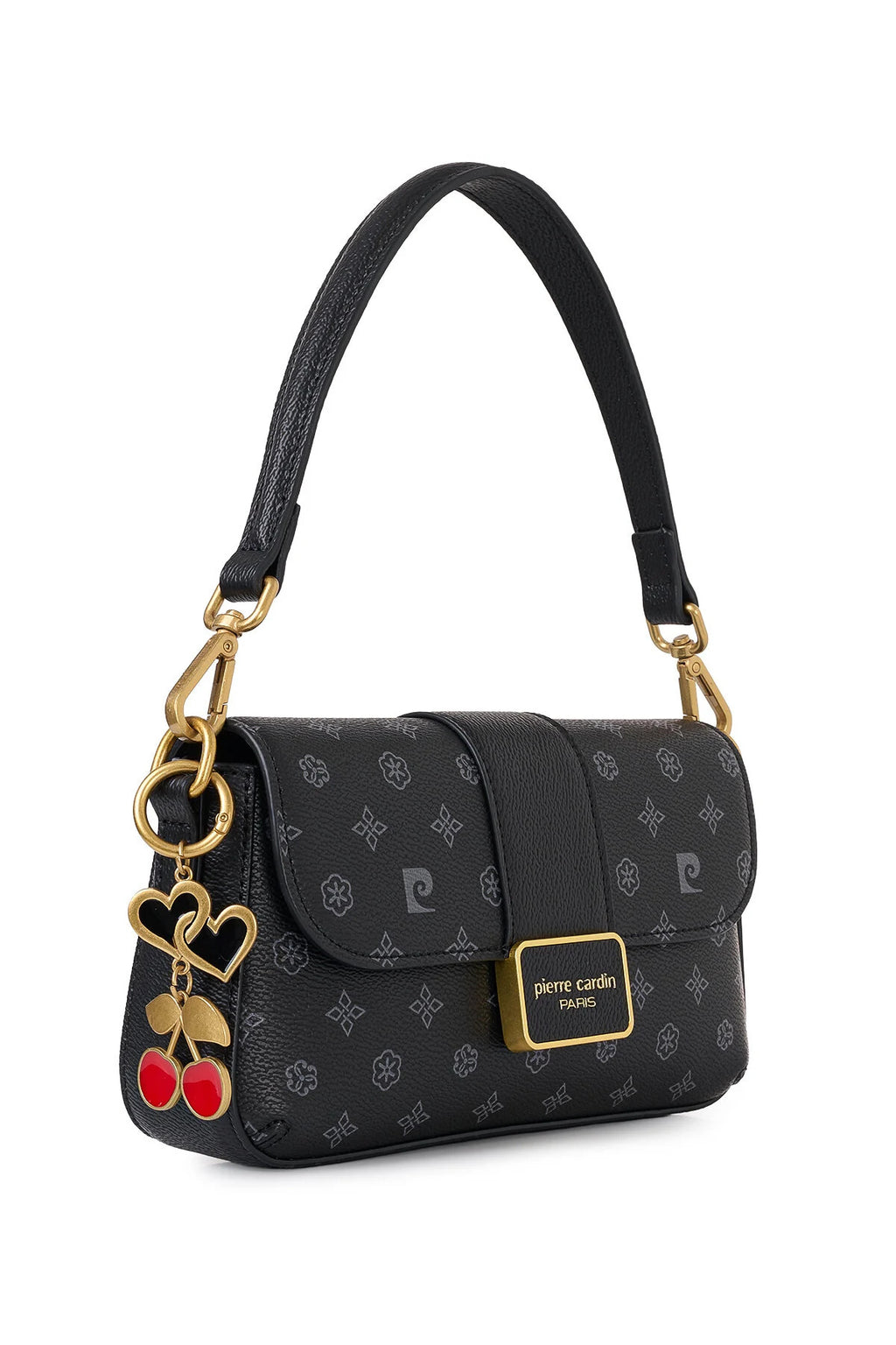 Limited Edition Siyah Monogram Fermuar ve Çıtçıt Kapamalı Çıkarılabilir Askılı Kadın Omuz Çantası