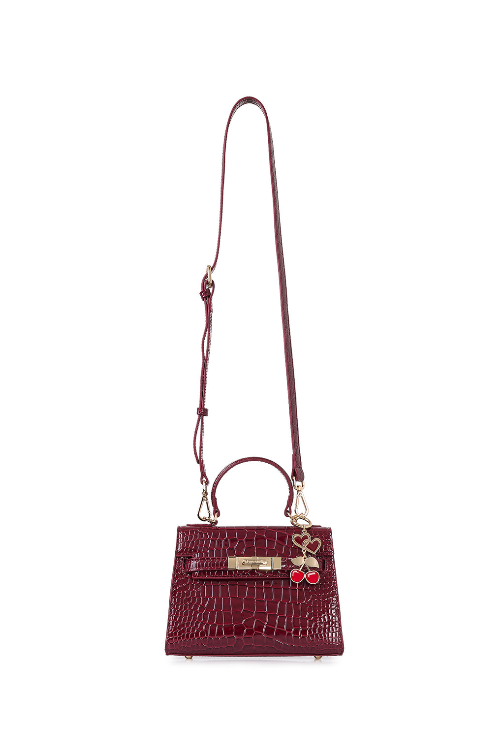 Limited Edition Bordo Fermuar ve Kilit Kapamalı Çıkarılabilir Askılı Kadın Çapraz Omuz Çantası