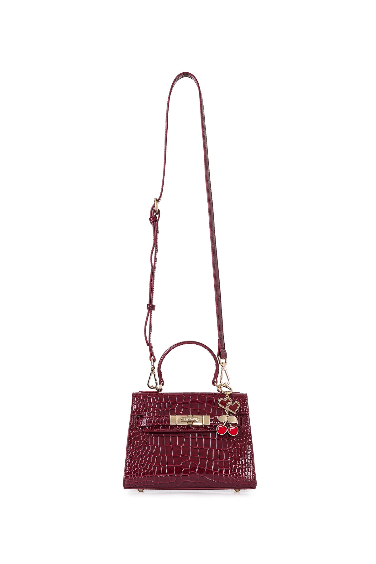 Limited Edition Bordo Fermuar ve Kilit Kapamalı Çıkarılabilir Askılı Kadın Çapraz Omuz Çantası