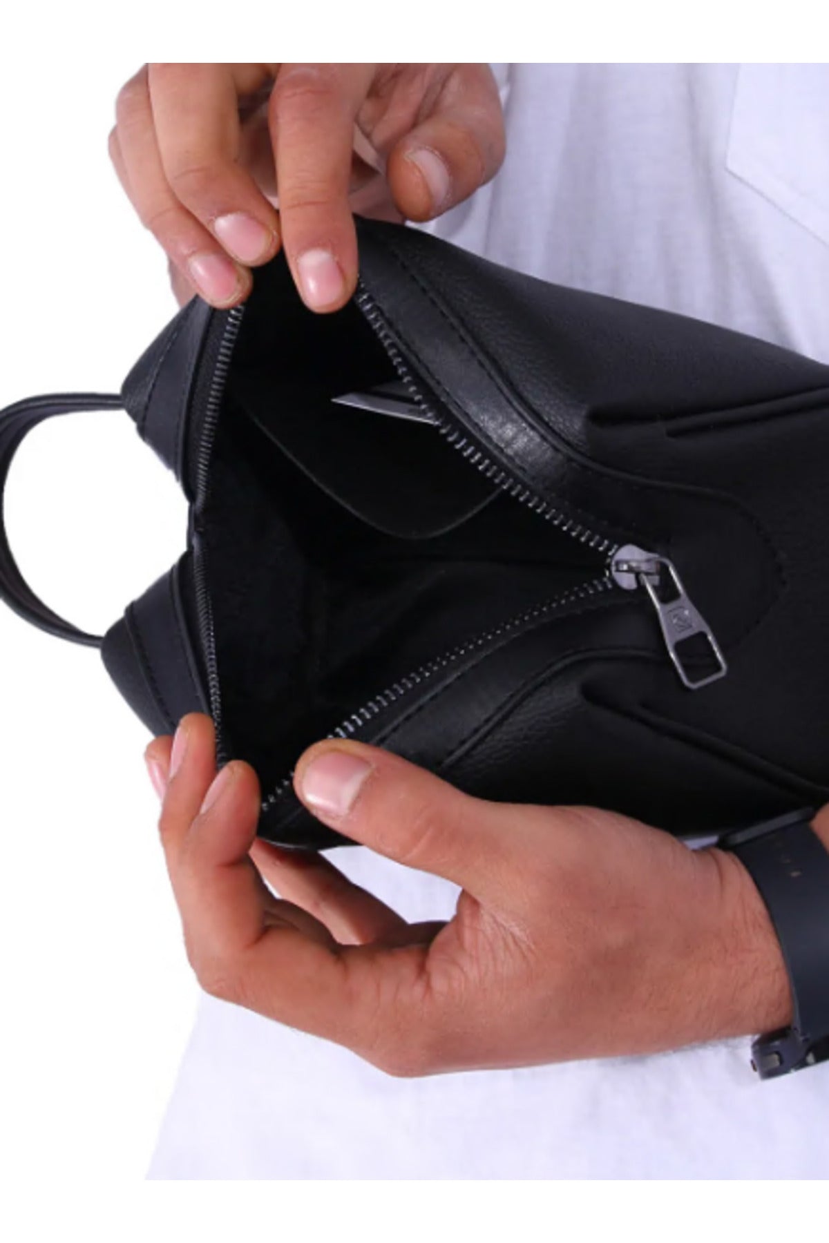 Siyah El Tutma Saplı Fermuar Kapamalı Erkek El Çantası - Potföy Çanta - Clutch 01PC002001