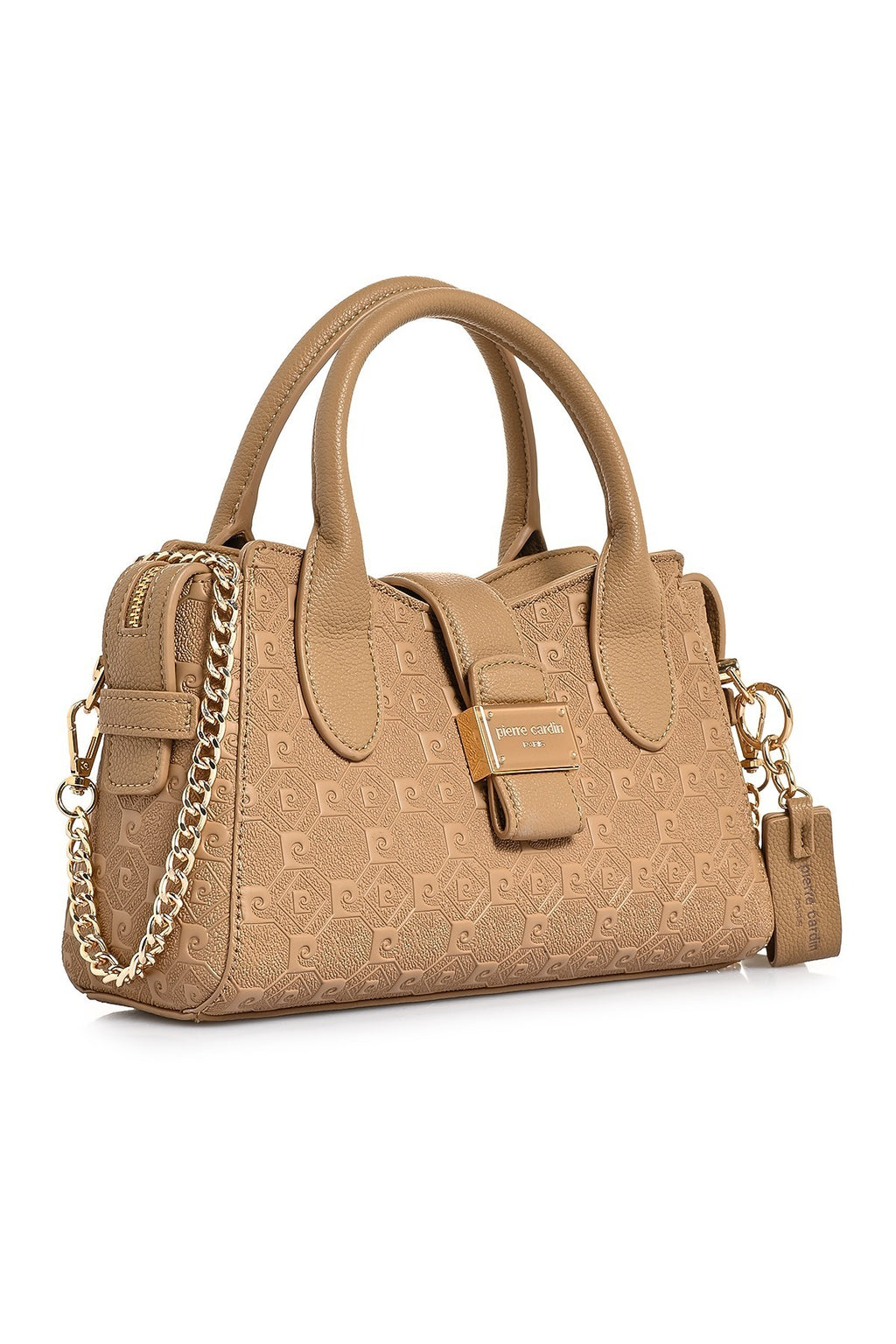 Kadın Camel Monogram Desenli Zincir Detaylı Suni Deri Omuz Çantası