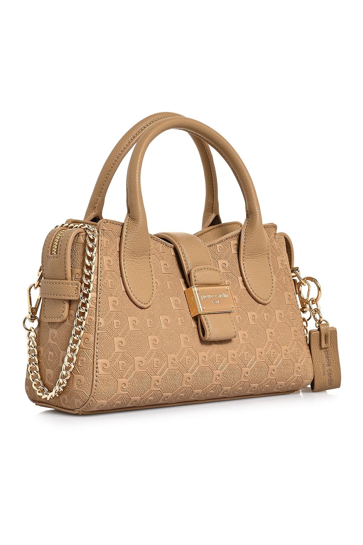Kadın Camel Monogram Desenli Zincir Detaylı Suni Deri Omuz Çantası