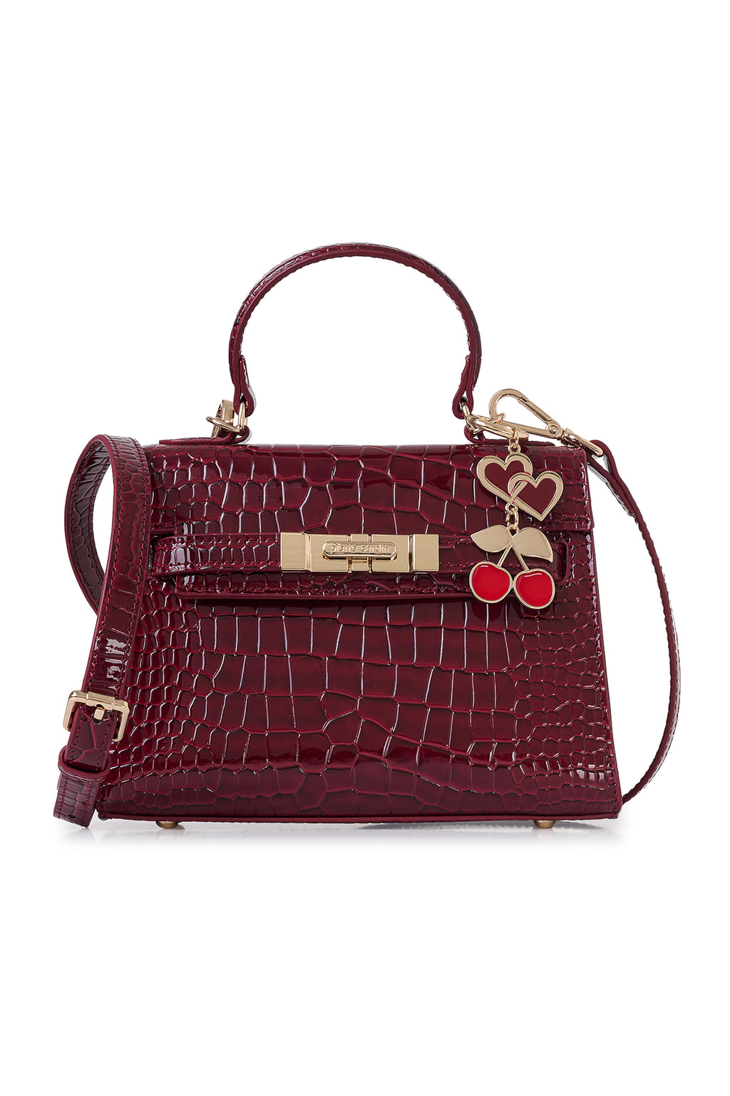 Limited Edition Bordo Fermuar ve Kilit Kapamalı Çıkarılabilir Askılı Kadın Çapraz Omuz Çantası