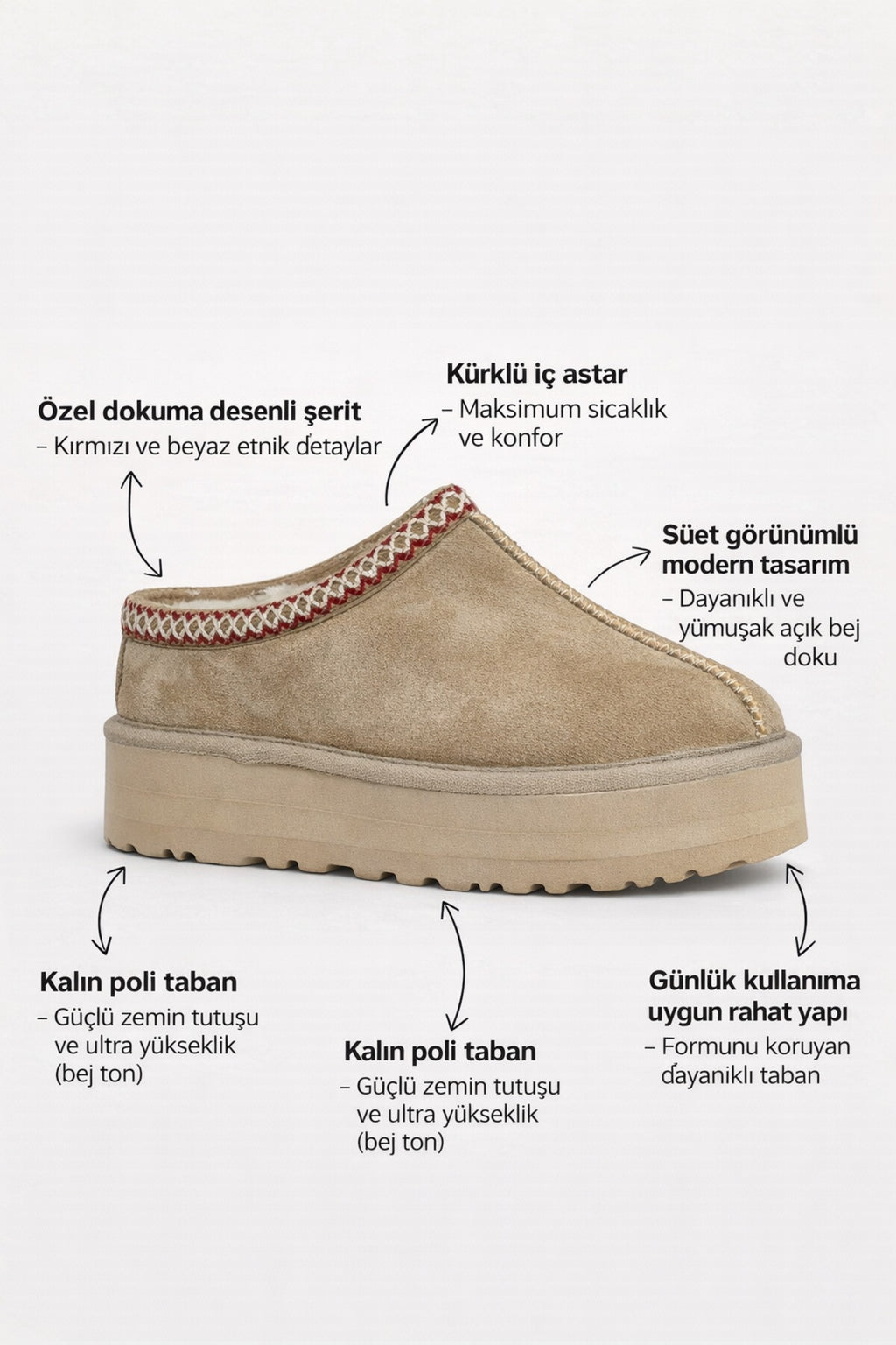 Kahverengi Kürk İçli Etnik Detaylı Kalın Tabanlı Yarım Bot — Tefis Arctic