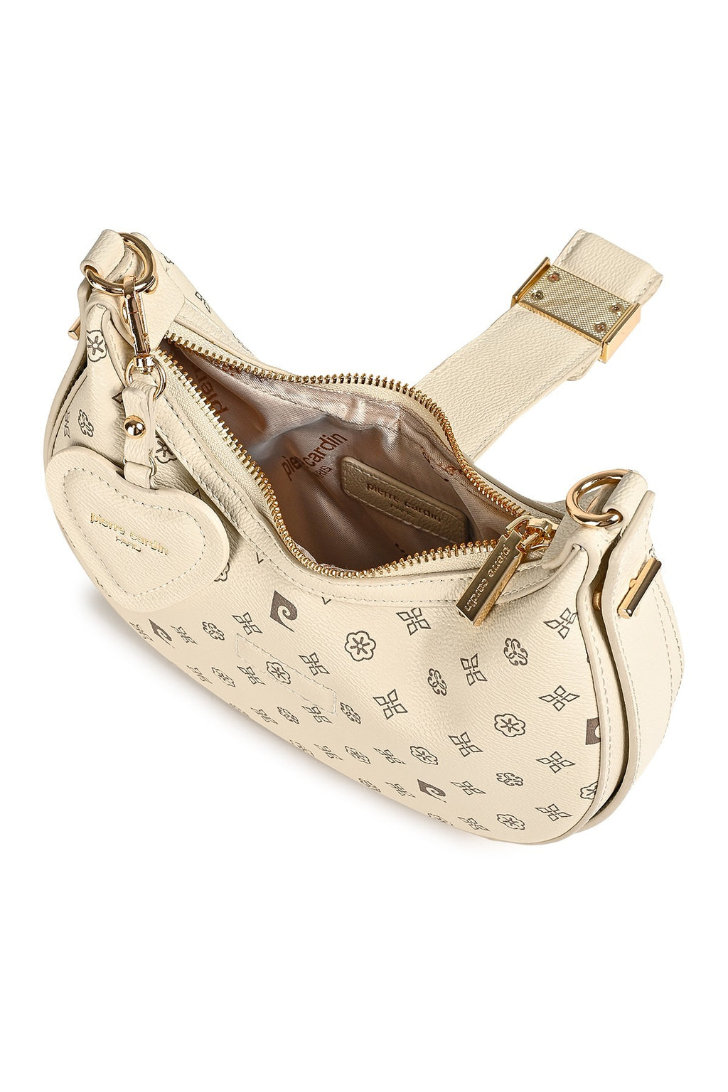 Kadın Kadın Bej Monogram Desenli Çıkarılabilir Askılı Suni Deri Omuz Çantası