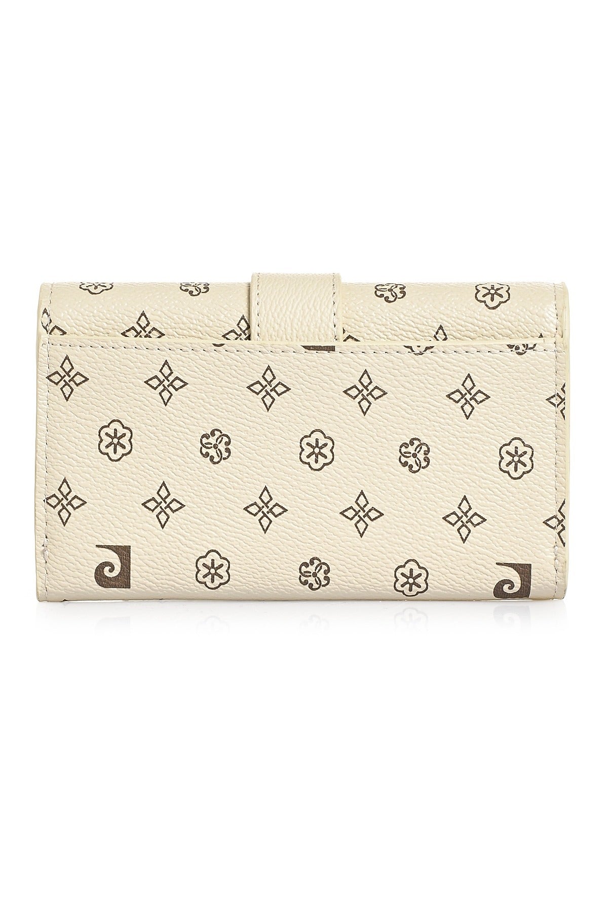 Kadın Bej Monogram Desenli Çıtçıtlı Kadın Cüzdan