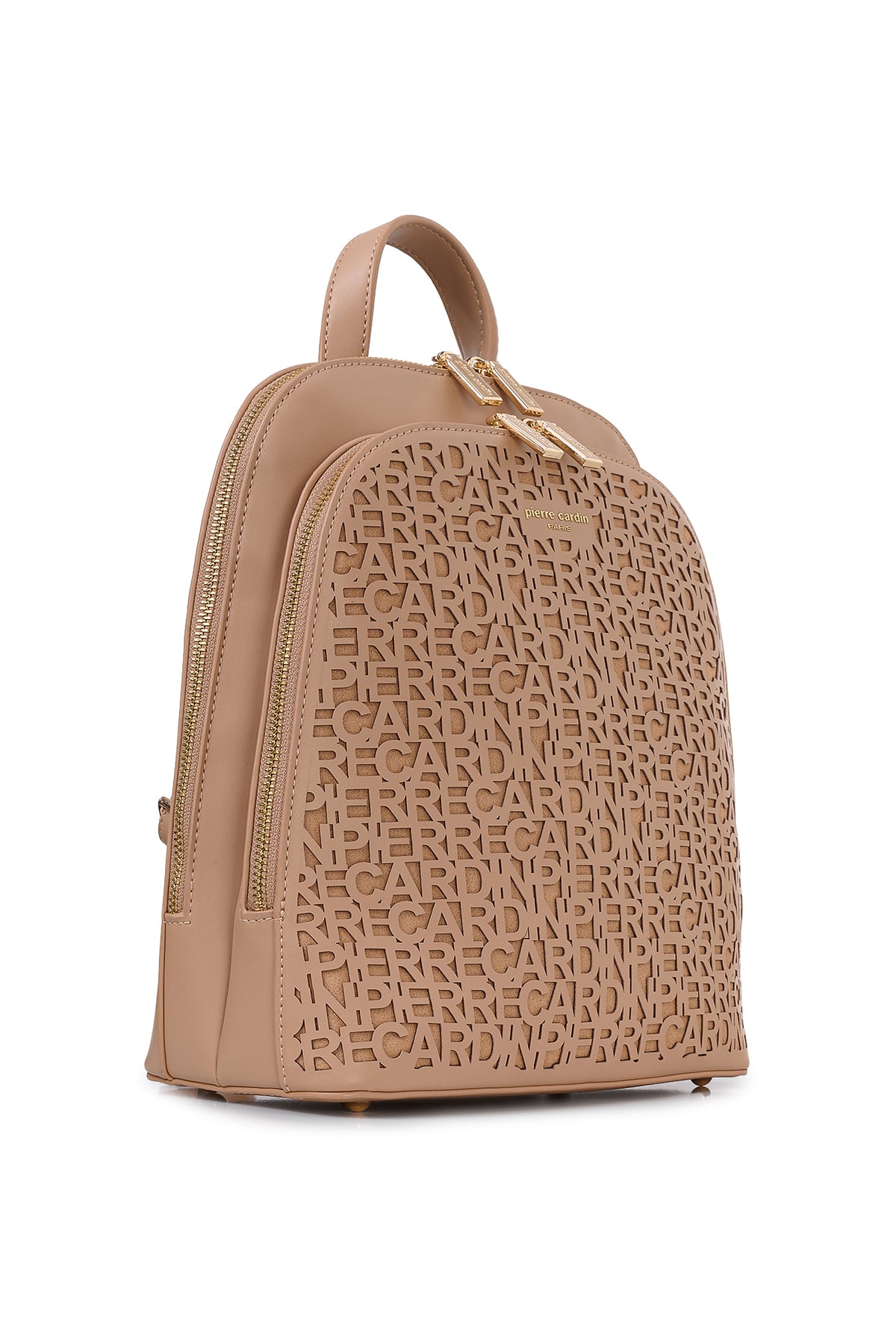 Bej Lazer Kesim Logolu Kadın Çantası - 25x29 cm Çift Bölmeli Şık Sırt Çantası
