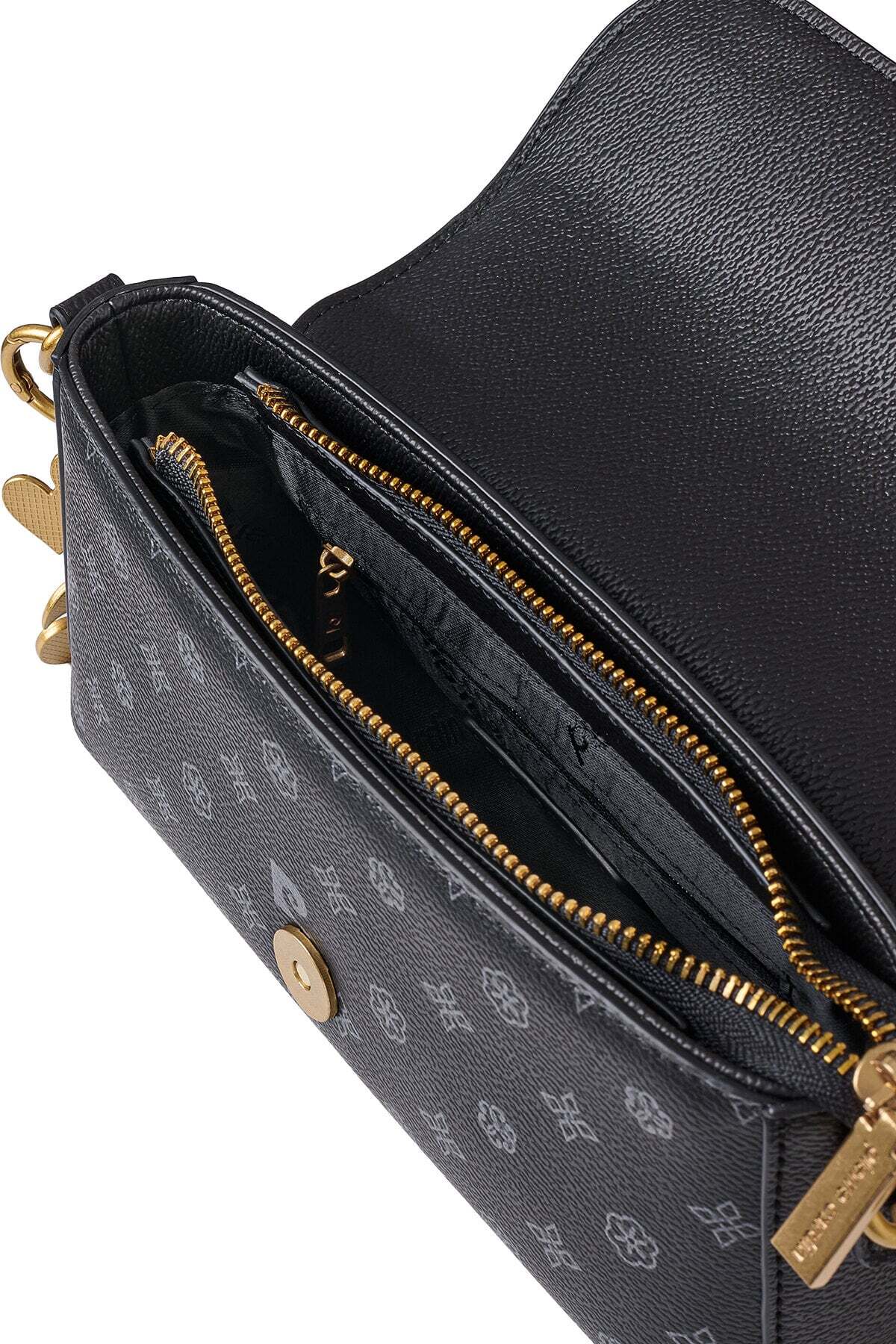 Limited Edition Siyah Monogram Fermuar ve Çıtçıt Kapamalı Çıkarılabilir Askılı Kadın Omuz Çantası