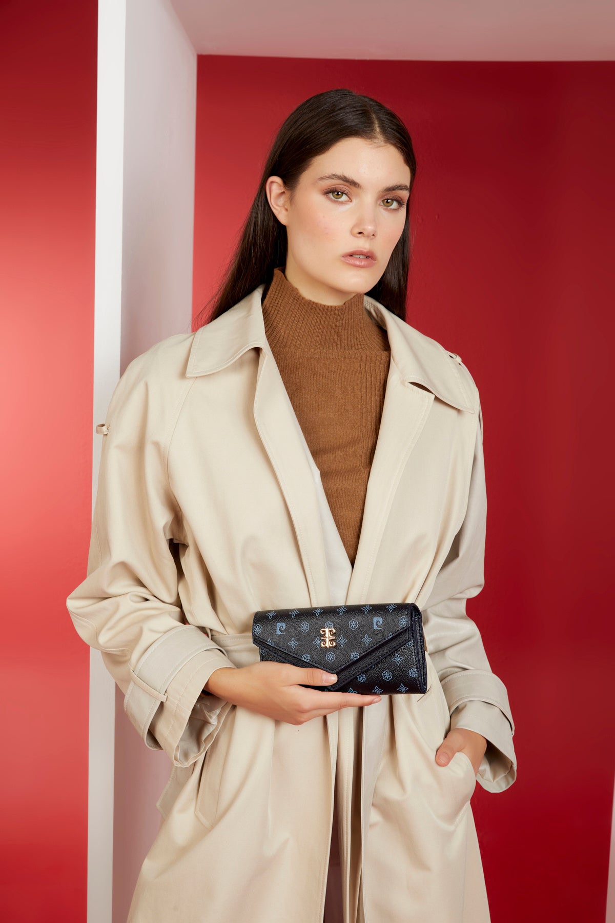 Lacivert PC Monogram Zarf Form Kadın Portföy & Clutch Çanta