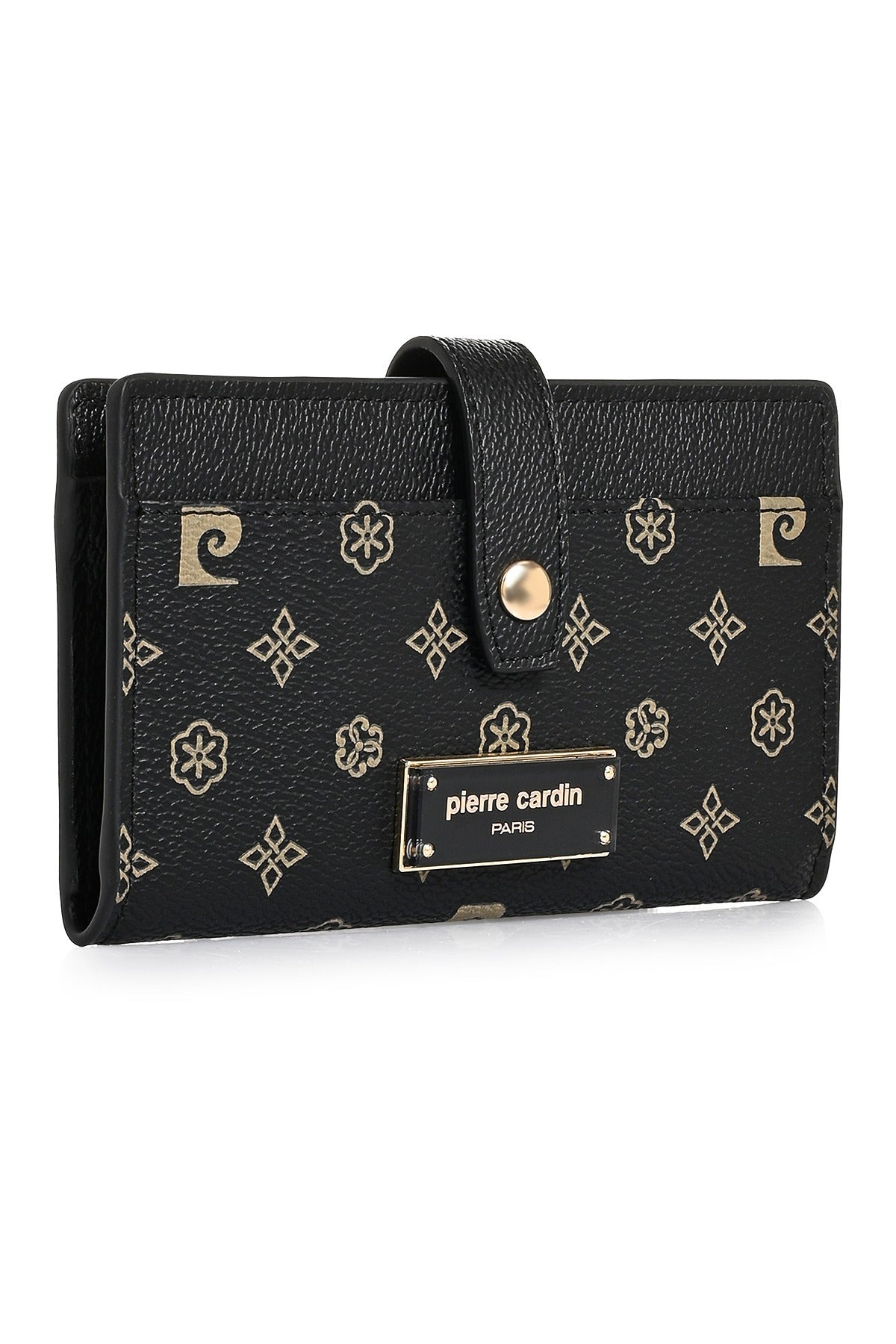 Kadın Siyah Monogram Desenli Çıtçıtlı Kadın Cüzdan